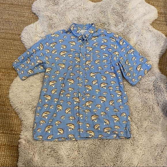 Columbia mens medium button down shirt sports fish pattern blue - Picture 1 of 5